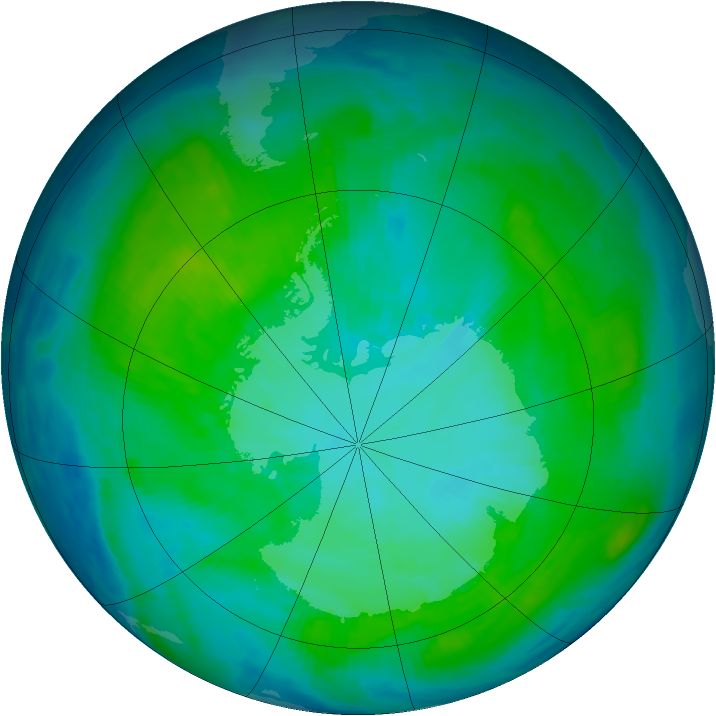 Antarctic ozone map for 13 January 1997
